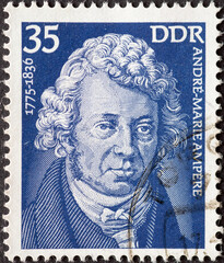GERMANY, DDR - CIRCA 1975 : a postage stamp from Germany, GDR showing a portrait of the physicist and mathematician. André-Marie Ampère. Great personality