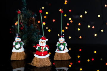 Christmas Concept. Christmas Tree, Ornaments and Defocused Lights.