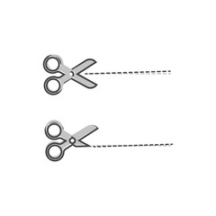  Vector set cut line icon with scissors cartoon style on white isolated background.
