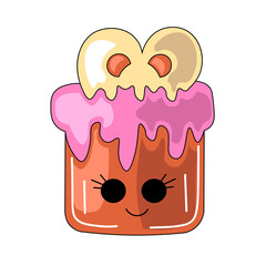 Cute drawn cartoon gingerbread in the shape of a gift