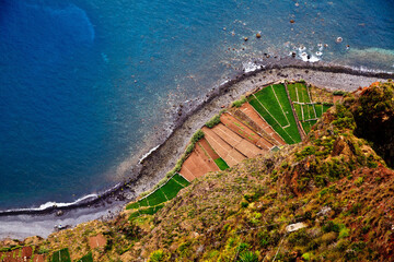 Fields under the Cabo Gir&atilde;o cliff, Madeira Island, Portugal
