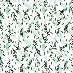 seamless pattern green leaves, plants. design for fabric, postcards, wrapping paper. packaging design for eco products, organic food. beautiful wallpaper for walls rustic style. vector eps 10