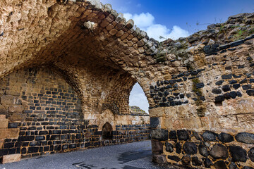 Well-preserved walls and arched vaults in a room used as a dining room in a 12th-century Crusader fortress at Jordan Star National Park. Israel