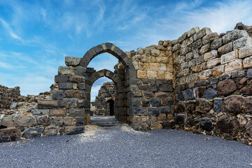 The western gate and passageways to the quarters of the 12th century Crusader fortress at Jordan...