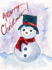snowman in a hat and christmas wishes