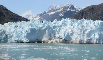 view of the glacier in alaska. cruise ship in the glacier park. Glacier melt