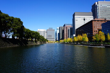 皇居のお堀と丸の内のビル群