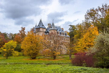 Obraz premium Autumn trees alley with colorful leaves in the park