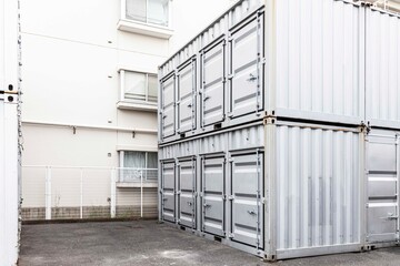 Stack of container shipping at dockyard in the port industrial area