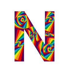 illustration with the letter N in abstract style and rainbow colors