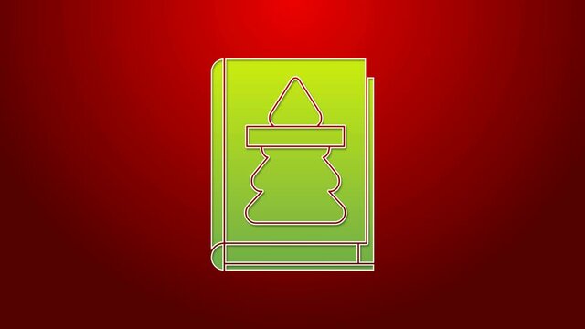 Green line Christmas book cover or flyer template icon isolated on red background. Merry Christmas and Happy New Year. 4K Video motion graphic animation