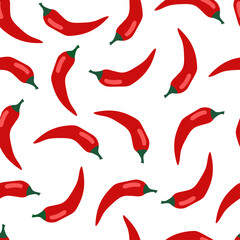 Seamless pattern with chili peppers - hot red peppers isolated on white background.