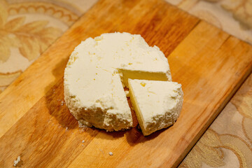 Natural milk ricotta made by hand. Homemade cheese recipe