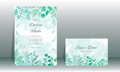 Beautiful hand drawn floral watercolor wedding invitation