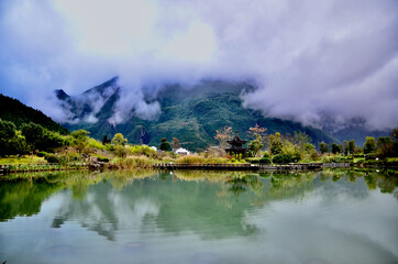 beautiful lake in the mountains, Jiangkou Wetland Park, Tongren, Guizhou, China