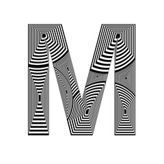 illustration with the letter M in abstract style, with lines in black and white colors