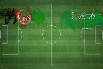 Afghanistan vs Saudi Arabia Soccer Match, national colors, national flags, soccer field, football...