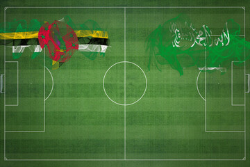 Dominica vs Saudi Arabia Soccer Match, national colors, national flags, soccer field, football game, Copy space