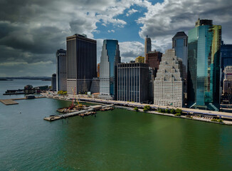 Obraz premium Beautiful America of aerial view on New York City Manhattan skyline panorama with skyscrapers over Hudson River