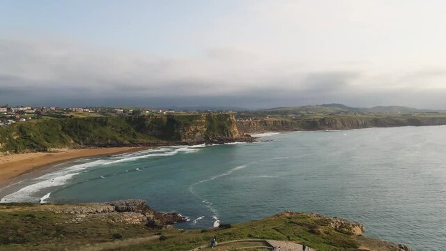 Flying over 'Los Locos Beach', Suances (Cantabria).