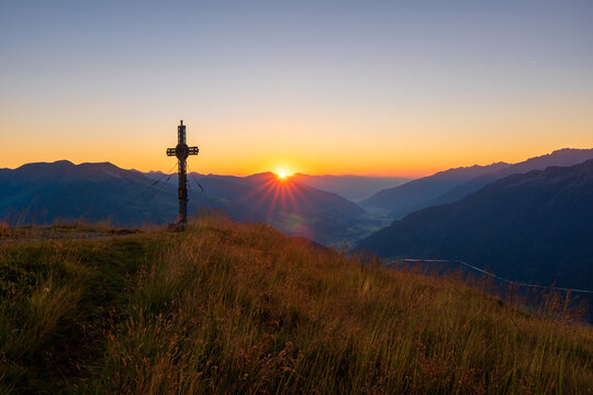 Colorful summer sunrise of the Plattenkogen on Zillertal alps . zillertal alps ,Tyrol. Location austria Europe. © Martin