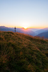 Fototapeta na wymiar Colorful summer sunrise of the Plattenkogen on Zillertal alps . zillertal alps ,Tyrol. Location austria Europe.
