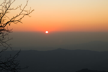 sunset from top of mountain in himachal pradesh, India