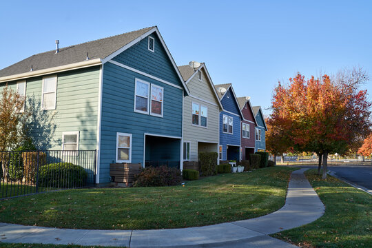 Single Family Townhomes in Chico California in autumn at sunrise 