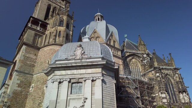The Aachener Dom Cathedral, view from the M&uuml;nster square in the german city of Aachen.