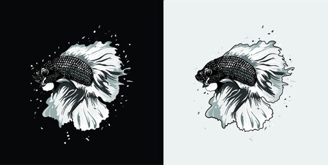 hand drawn illustration of a betta fish