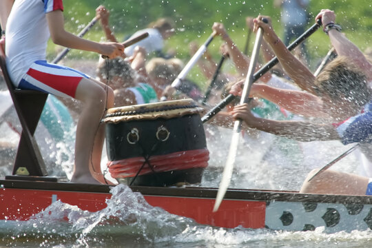 dragon boat with drum in a race