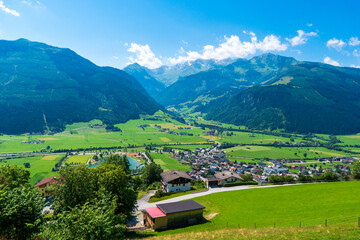 Summer time countryside panoramic landscape in Austria near Mittersill village