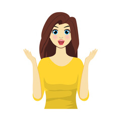 Beautiful woman happy expression character and emoticon face with surprised gesture, vector illustration