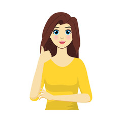 Beautiful woman expression character and emoticon face with thumb up gesture, vector illustration
