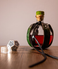 dungeons and dragons health potion with dice