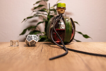 dungeons and dragons health potion with dice