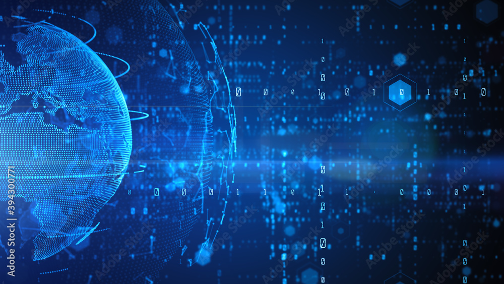 Poster technology network data connection, cyber security digital data, global 5g high speed internet conne