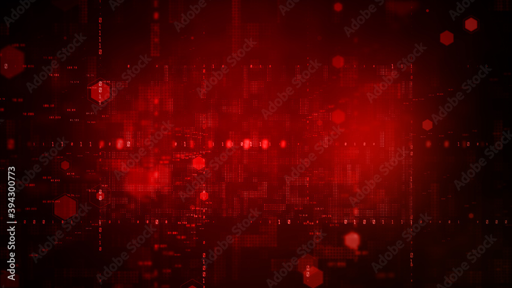 Poster digital cyberspace with particles and digital data network connections concept on red background