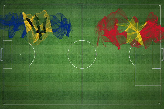 Barbados vs Vietnam Soccer Match, national colors, national flags, soccer field, football game, Copy space