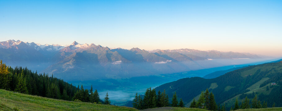 sinrise view from Schmitten mountain in Austria - near Zell am See - alps mountain in europe
