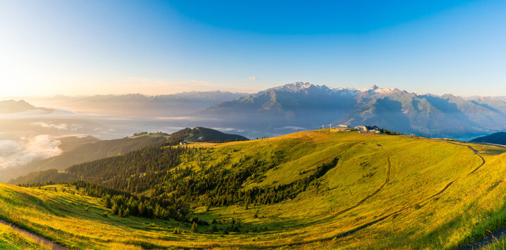 sinrise view from Schmitten mountain in Austria - near Zell am See - alps mountain in europe
