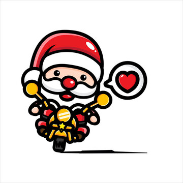 Cute Santa Claus Character Riding A Harley Motorbike