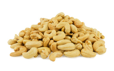 cashew nuts heap on white background with clipping path