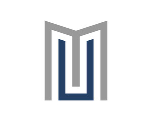 M and U Letter with blue and gray colors