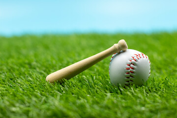 Baseball is on green grass