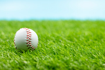 Baseball is on green grass