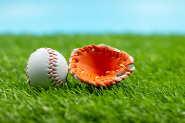 Baseball is on green grass