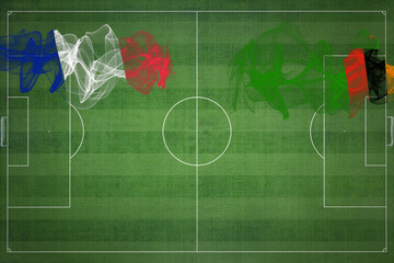France vs Zambia Soccer Match, national colors, national flags, soccer field, football game, Copy...