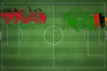 Malawi vs Zambia Soccer Match, national colors, national flags, soccer field, football game, Copy...