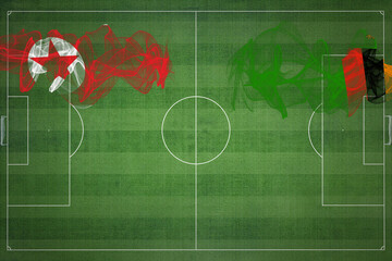 North Korea vs Zambia Soccer Match, national colors, national flags, soccer field, football game,...